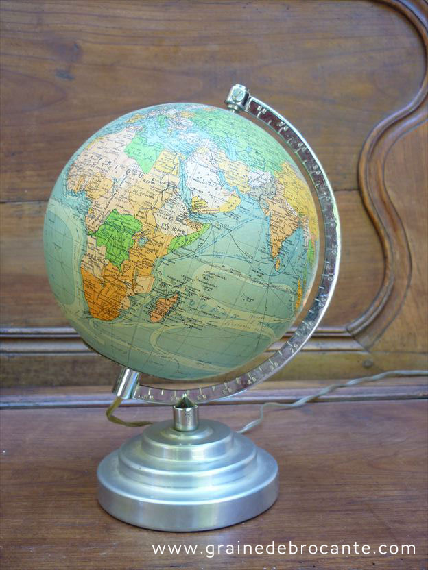 Globe Lumineux Ancien Perrina En VERRE ET PAPIER Vers 1940