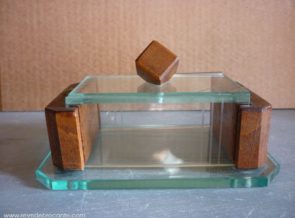 Petite boîte ancienne en verre et bois années 40